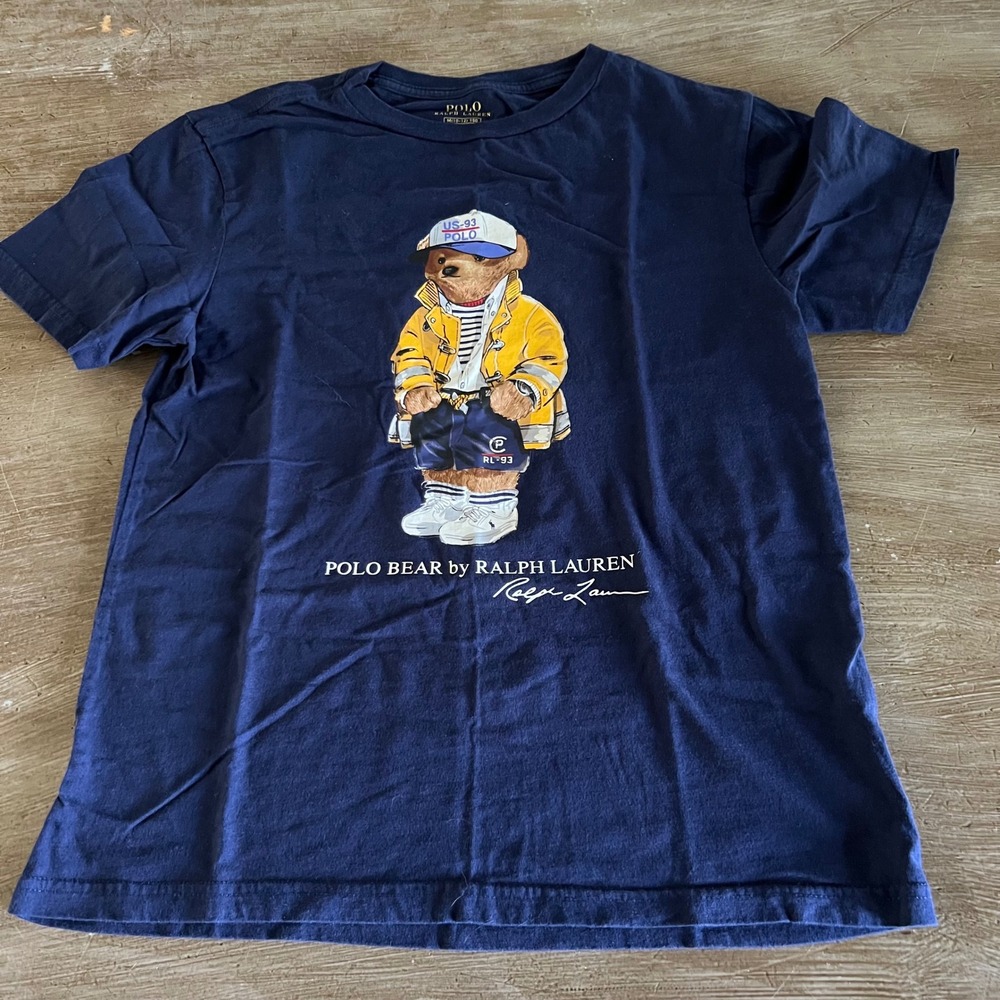 Polo Ralph Lauren Boys Navy Blue Polo Bear Nautical T-Shirt Size M 10-12